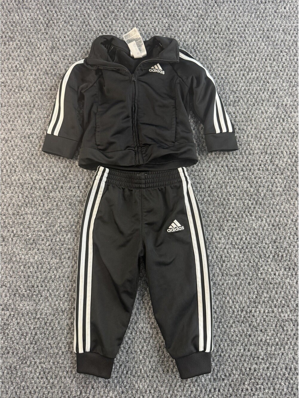 Adidas Infant Tracksuit Set Black White 2 Piece Jacket Pants 9 Months